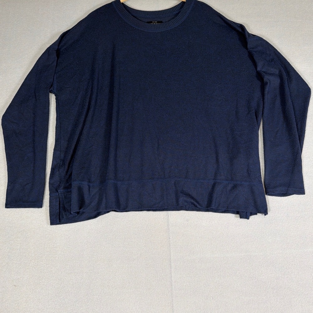 Lucky Brand Womens XL Navy Blue Long Sleeve Oversized Crew Neck Pullover Top